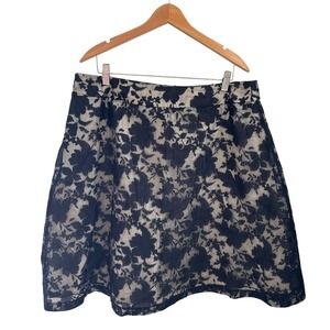 Apt 9 Women's Size 16 Black Cream Floral Leaf Overlay A-Line Skirt Lined